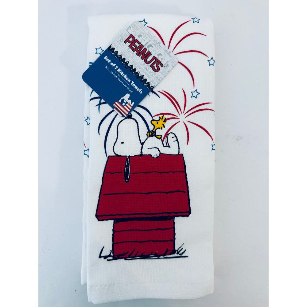 Peanuts Snoopy Woodstock 4th of July Kitchen Towels Set of 2 Patriotic Fireworks